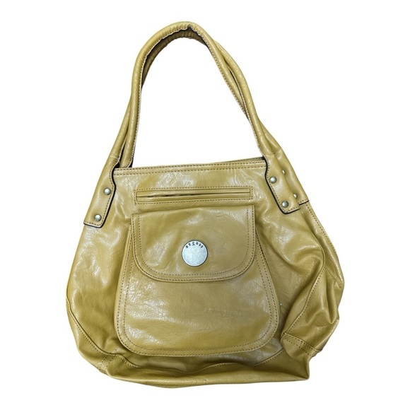 Source Unknown Handbags - Tan faux Leather Shoulder Bag with Slouchy Shape and Dual Handles